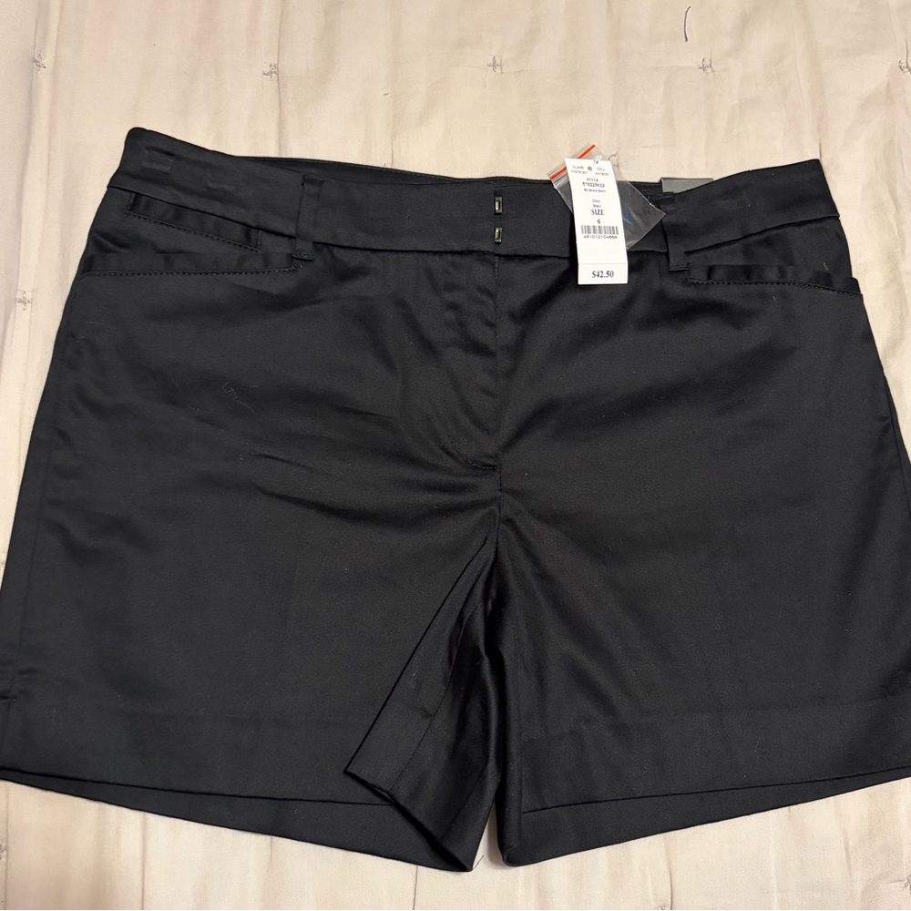 White House Black Market 5in sateen shorts. Size 6. NWT. Black sateen